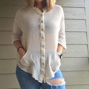 Soft Surroundings Cream pocket button up tunic